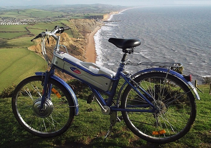 Eva. My first electric bike. January 2014. © C Goodland / Beach Thorncombe
